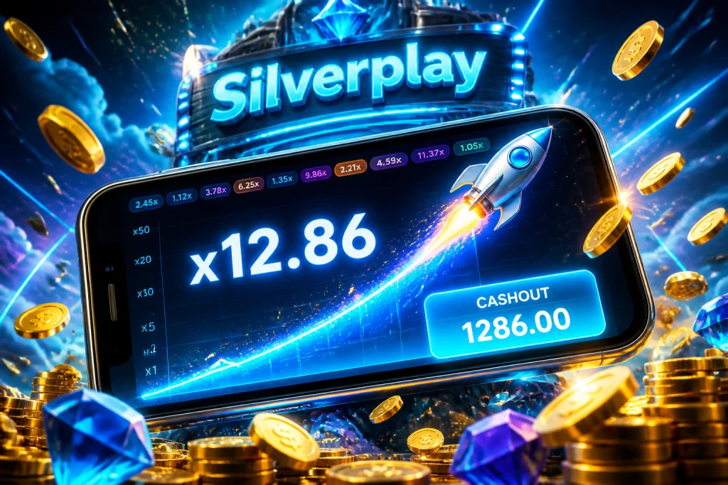 Crash-Spiel mit steigendem Multiplikator und Cashout-Anzeige auf einem Smartphone-Display